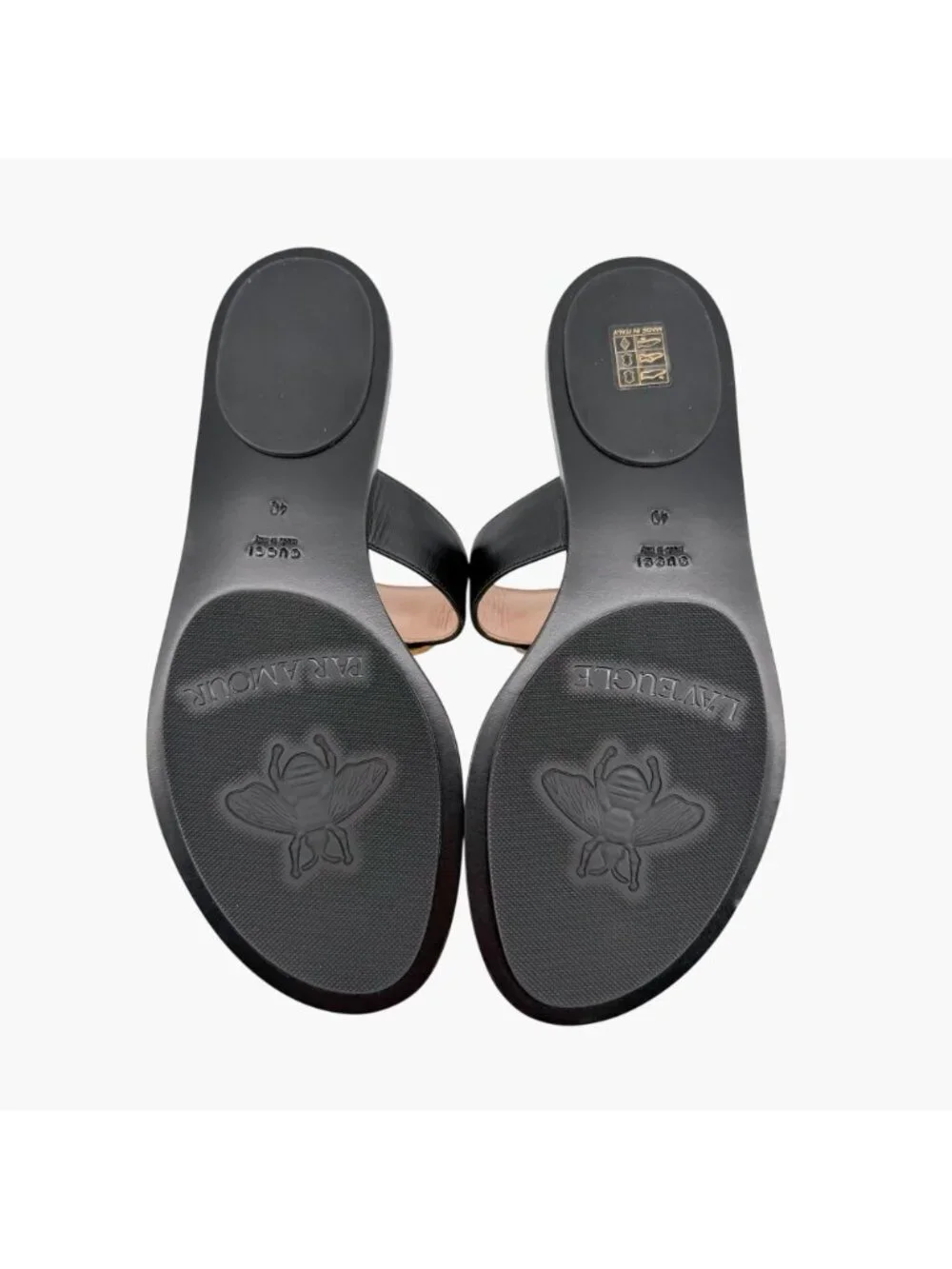 Gucci GG Marmont Thong Sandals Black Leather Size 40 US 10 Women's Flat Slides